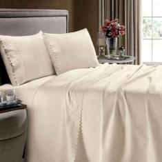 Jogo De Cama King 4 Peças Com Aplicação De Renda 400 Fios - Casa Blanc
