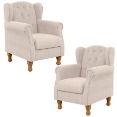 Kit 02 Poltronas Decorativas Para Sala de Estar Yara P02 Suede Bege - 