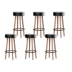 Kit 6 Banquetas Banco Alto Berlin Couro Preto Bar Cozinha Pés Madeira 
