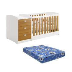 Berço Americano Multifuncional Atlanta com Cômoda 3 Gavetas Branco Fos