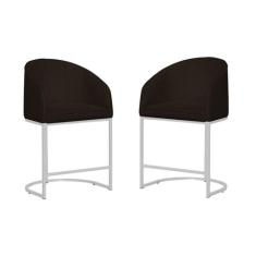 Kit  02 Banco Banqueta Poltrona Mia Base Metal Branca Suede - Fina Mob