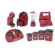 Kit Cozinha Infantil Completa Brinquedo Menino Vermelho 10Pç - Altimar