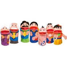 Fantoches Família Branca Com 7 Personagens Em Feltro - jottplay