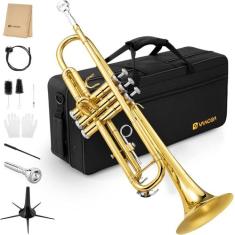 Trompete Vangoa Bb - Instrumento de Metal Dourado com Acessórios