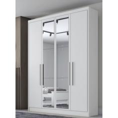 Guarda Roupa Solteiro Moderni 4 Portas Com Espelho Branco - Novo Horizonte