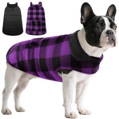 ASENKU Jaqueta para cães xadrez reversível reversível à prova d'água roupas de inverno frio roupas para animais de estimação para cães pequenos, médios e grandes (M, roxo)
