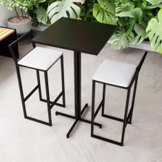 Conjunto Mesa Alta Bar Bistrô Quadrada Preta 2 Banquetas Confort Estof