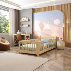 Cama Infantil Solteiro Montessoriano Wave com Rattan Casatema MadeiraO