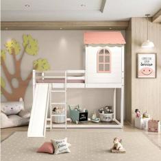 Cama Alta Infantil Club House Sweet com Escorregador Casatema MadeiraO