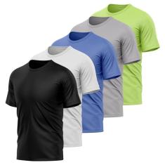 Kit 5 Camisetas Masculina Dry Manga Curta Proteção UV Slim Fit Básica Academia Treino Fitness-Masculino
