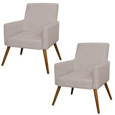Kit 02 Poltronas Decorativas Para Sala de Estar e Recepção Maria W01 Linho Bege - Lyam Decor