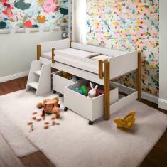 Cama Paty Branca com Baús e Escada