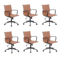 Conjunto 6 Cadeiras de Escritório Presidente Sevilha Baixa com Base Office aço preto Rivatti Marrom