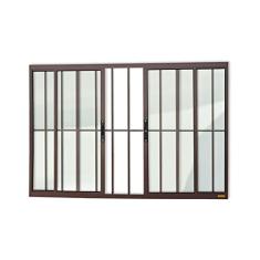 Janela Confort 4 Folhas com Grade Vidro Liso 100cm x 200cm Brimak Corten
