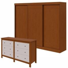 Conjunto de Guarda-Roupa 3 Portas 4 Gavetas Nice e Cômoda 6 Gavetas em MDP/MDF Maggiore New  Frassino/Off White