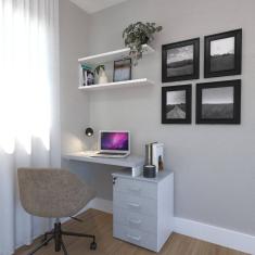 Escrivaninha Para Escritório e Home Office com 4 Gavetas Branco/Cinza Cristal