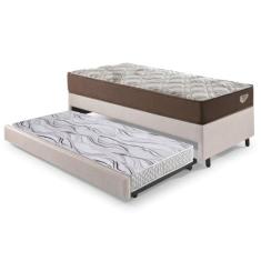 Bicama Box Solteiro material sintético Linho Marrom 88x188x28 cm com C