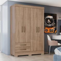 Guarda Roupa 4 Portas 2 Gavetas BE12 Briz, Jequitibá Brilho