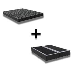Cama Box King 193 Tecido Sintetico Preto Com Colchão Espuma D20 - Tampo Preto 12 cm