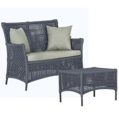 1 Sofá Área e Mesa Igapó Alumínio Pintura Preta Corda Náutica Estofado Impermeável Almofada 3 Trama