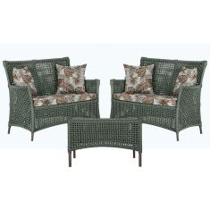 2 Sofá Área e Mesa Igapó Alumínio Pintura Marrom Corda Náutica Estofado Impermeável Almofada 6 Trama