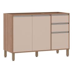 Balcão Para Pia Sem Tampo 120 Cm De Abrir 3 Gavetas Lari Vanill e Connect