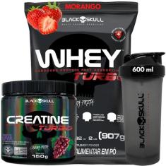 Kit Black Skull Whey Protein TURBO Concentrado 907g+ Creatina Monohidr