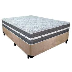 Cama Box Casal Suede + Colchão Anjos Black Graphite Molas Ensacadas 138x188x64cm Bege