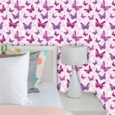 Papel de Parede Infantil Auto Adesivo Lavável 0129 Borboletas Violeta 