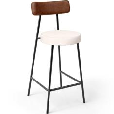 Banqueta Baixa Cozinha Sala Jantar Bancada Milão L02 Couríssimo Marrom Linho Cru - Lyam Decor