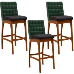 Kit 03 Banquetas Altas Cozinha Sala Jantar Fixa Mila L02 Facto Verde M