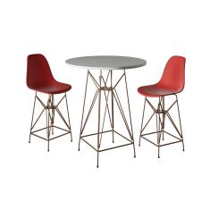 Jogo Mesa Bistrô Eames Branca 60Cm 2 Banquetas Vermelha Base Ferro Cobre - Cor: Branco