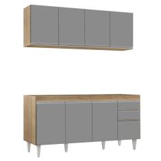 Armário Aéreo Nevada E Balcão Para Pia 160cm Arkansas Castanho/cinza - Lumil Móveis