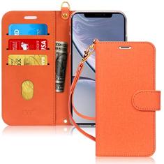 Capa de Celular FYY Para Iphone XR, Flip, PU, Compartimento de Cartão e Suporte - Laranja