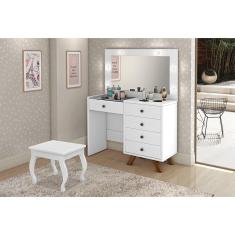 Penteadeira Camarim com Espelho e LED Luna Branco - Luapa