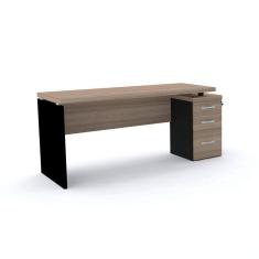 Mesa Pé Painel com Gaveteiro 3 Gavetas PE40 em MDP 164 x 60 cm Cor Noce Naturalle Base Preta