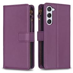 Capa com alça de pulso para Samsung Galaxy S23, 9 compartimentos para cartão, 1 carteira de couro com zíper, função de suporte, fecho magnético, capa para celular compatível com Samsung Galaxy S23 5G