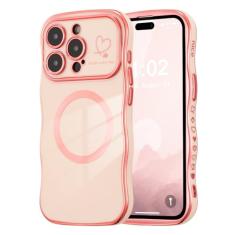 ZTOFERA Capa magnética para iPhone 13 Pro Max de 6,7 polegadas, linda capa ondulada encaracolada com estampa de coração de amor, borda banhada de luxo, proteção total para câmera, à prova de choque,