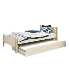 Bicama Solteiro Simba Areia Fosco Com Pés Madeira Natural - Reller Móveis Areia Fosco