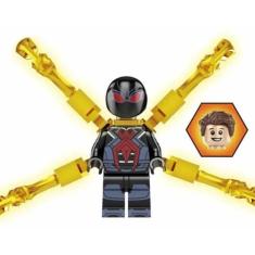 Boneco Blocos Montar Homem Aranha Traje Preto Teia Cromada