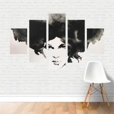 Quadro Preto e Branco Abstrato Arte Rosto Mulher Afro Canvas - Plinpli