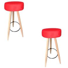 Kit 02 Banqueta Alta Flora Pés Palito em Madeira Branco  Bar Bistrô Co