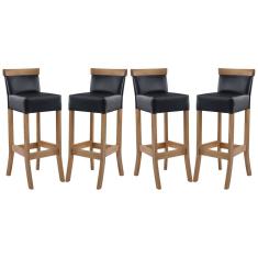 Kit 4 Banquetas Alta com Encosto Estofado Diamantina em Madeira Maciça Mel Facto Preto RMI