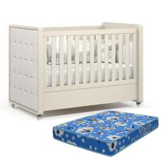 Berço Americano Tutto New com Capitonê e Colchão Physical - Matic Móveis Off White