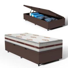 Cama Box com Baú Solteiro King Marrom + Colchão De Molas Ensacadas - A