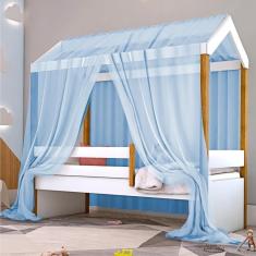 Cama Montessoriana Exclusiv Solteiro Com Voal Azul