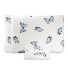 Jogo De Lençol King Essencialle 150 Fios 3 Peças - Borboletas Azuis - 