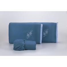 Jogo de Cama Queen 3 Peças Bordado Tecido Microfibra - Cortinas Ibitin