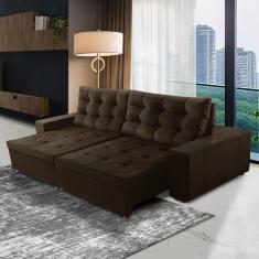 Sofá Retrátil e Reclinável 4 Lugares com Molas 2,70m Duda Suede Marrom Adonai Estofados