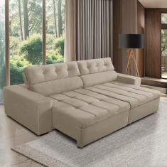 Sofá Retrátil e Reclinável 3 Lugares com Molas 2,10m Dani Suede Bege Adonai Estofados